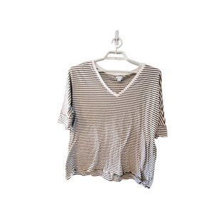 Sundance Catalog top womens size XL green white striped cotton raw edge …